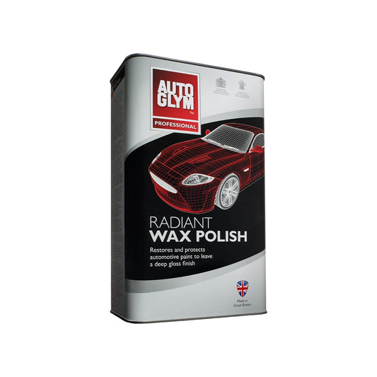 Auto Glym Radiant Wax Polish container with a red car on the label against a white background
