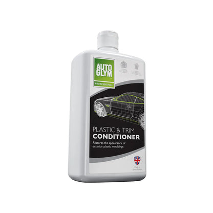 Auto Glym plastic and trim conditioner bottle on a white background
