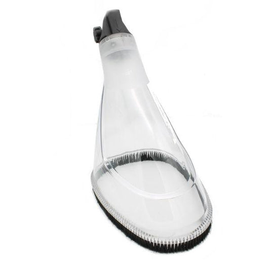 Clear vacuum cleaner attachment on a white background