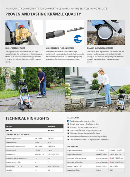 Kranzle power washer advertisement with text and images of the product in use.