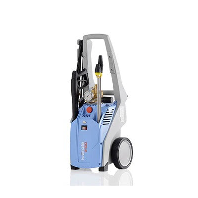 Blue and white pressure washer on a white background
