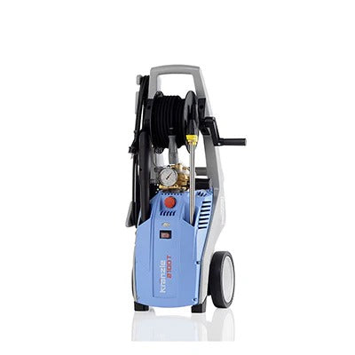Blue and white pressure washer on a white background