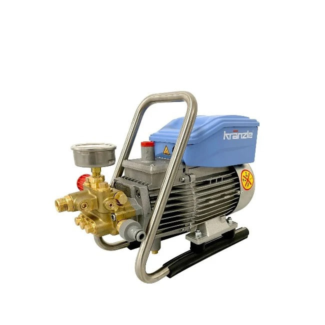 Pressure washer pump with visible brand logo on a white background