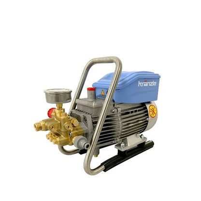 Pressure washer pump with visible brand logo on a white background