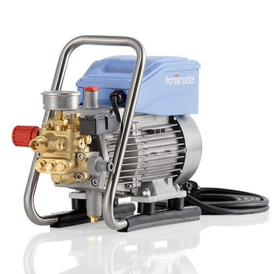 Pressure washer with gold nozzle on a white background
