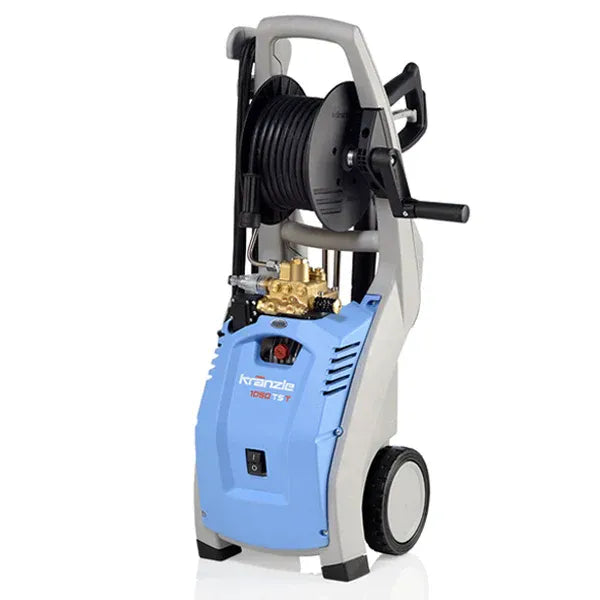 Blue and gray pressure washer on a white background