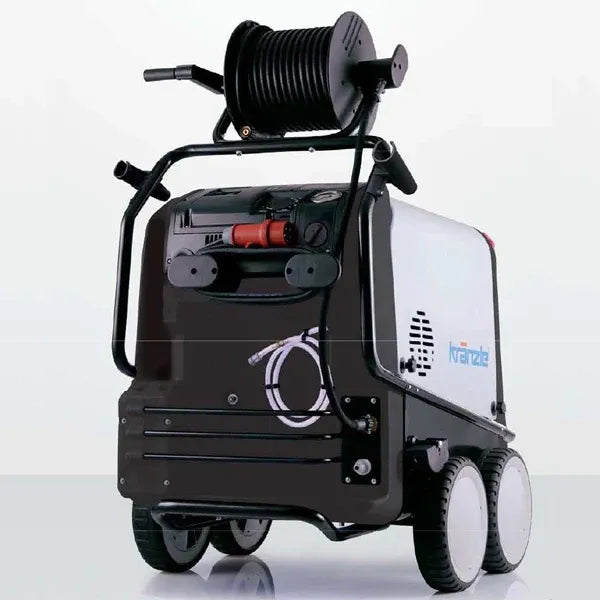Black and white pressure washer with visible brand logo on a white background