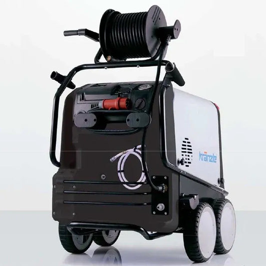 Black and white pressure washer with visible brand logo on a white background
