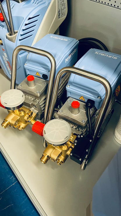 Close-up of industrial equipment with visible brand name on a metallic surface.