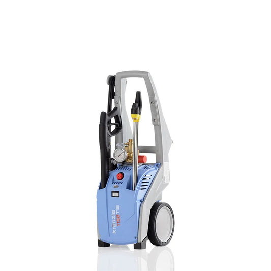 Blue and gray pressure washer on a white background